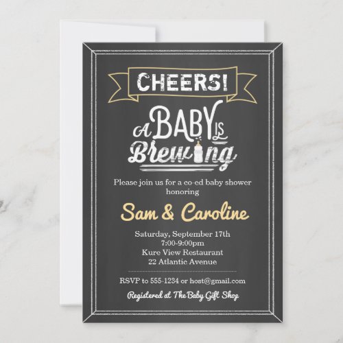 Cheers Baby is Brewing Chalkboard Baby Shower Invitation