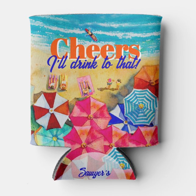 Cheers Beach Life Birthday Party Favor Can Cooler (Front)