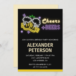 Cheers Beer 38th birthday invitation Men Neon Glow