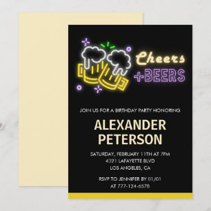 Cheers Beer 98th birthday invitation Men Neon Glow