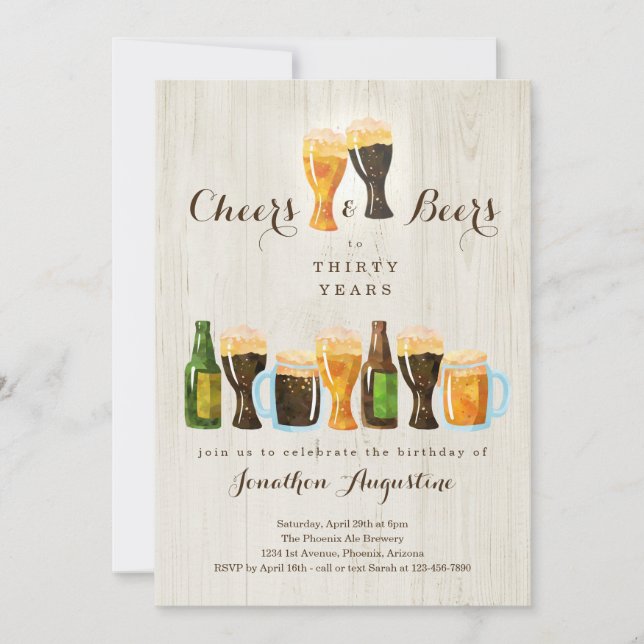 Cheers & Beer Birthday Party Invitation - Any Age (Front)
