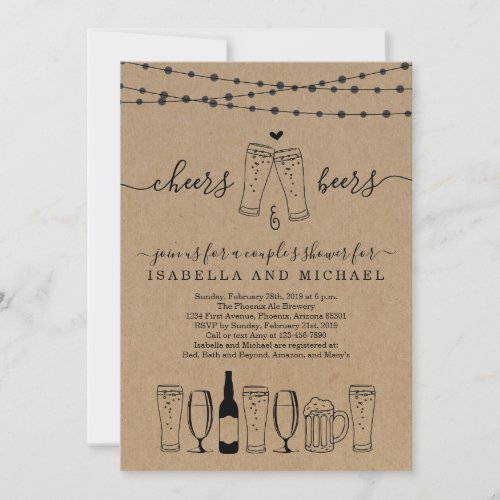 Cheers  Beer Couples Shower  Rehearsal Dinner Invitation