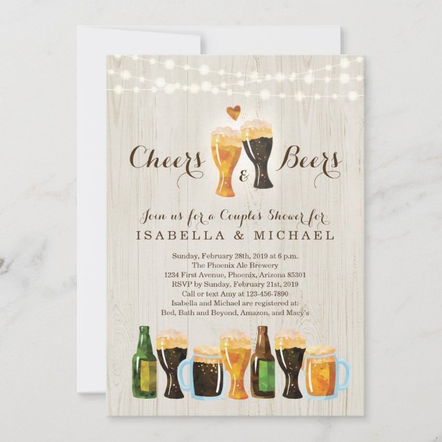 Cheers & Beer Couple's Shower / Rehearsal Dinner Invitation (Front)