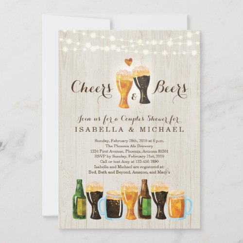 Cheers  Beer Couples Shower  Rehearsal Dinner Invitation