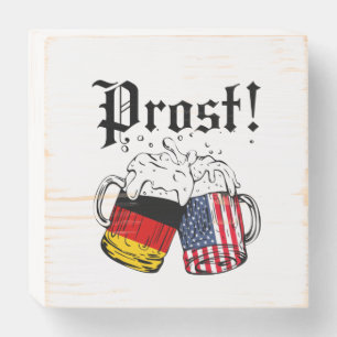 Cheers Beer German American Flag Oktoberfest Wooden Box Sign