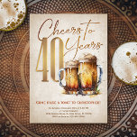 Cheers Beer Mens Funny 40th Birthday Invitation<br><div class="desc">Celebrate the big 4-0 with style and humor with this vintage beer birthday design. The golden typography is elegant and evokes a cool glass of beer, giving it a classic retro vintage feel. Perfect for man (or woman!) in your life who loves their lagers, ales, and other beers. Perfect for...</div>