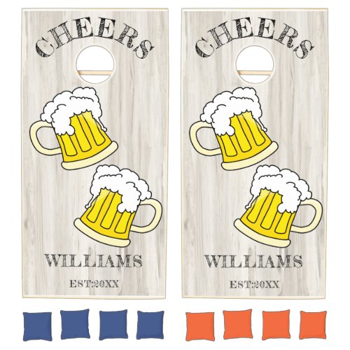 Cheers Beer Party Family Name Natural Wood  Cornhole Set