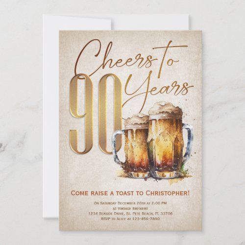 Cheers Beer Rustic 90th Birthday Invitation