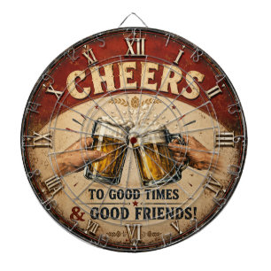 Cheers Beer Rustic Bar Vintage Pub Decor Man Cave Dart Board