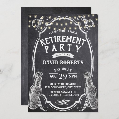 Cheers Beer Rustic Chalkboard Retirement Party Invitation