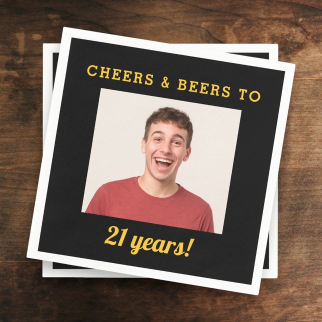 Cheers & Beers 21 Years Old Birthday Photo Napkins (Creator Uploaded)