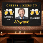 Cheers & Beers 30 Years Milestone Birthday Photo  Banner<br><div class="desc">Celebrate the big 3-0 with this “Cheers and Beers” 30 years milestone birthday photo banner. Featuring your own photo and bold celebratory design,  this banner is perfect for decorating your party space and makes a fun keepsake after the celebration.</div>