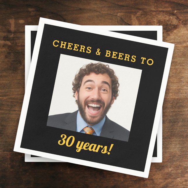 Cheers & Beers 30 Years Old Birthday Photo Napkins (Creator Uploaded)
