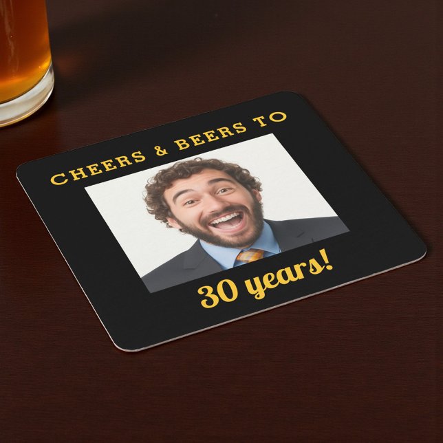 Cheers & Beers 30th Birthday Photo Milestone Square Paper Coaster (Creator Uploaded)