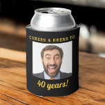 Cheers & Beers 40 Years Birthday Photo Keepsake Can Cooler<br><div class="desc">Keep drinks cool while celebrating the big 4-0 with this fun “Cheers and Beers” 40 years birthday photo can cooler. Personalized with your own photo,  it’s the perfect party accessory and a lasting keepsake for guests to take home.</div>
