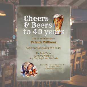 Cheers Beers 40 Years Black Smokey Men's Birthday Invitation