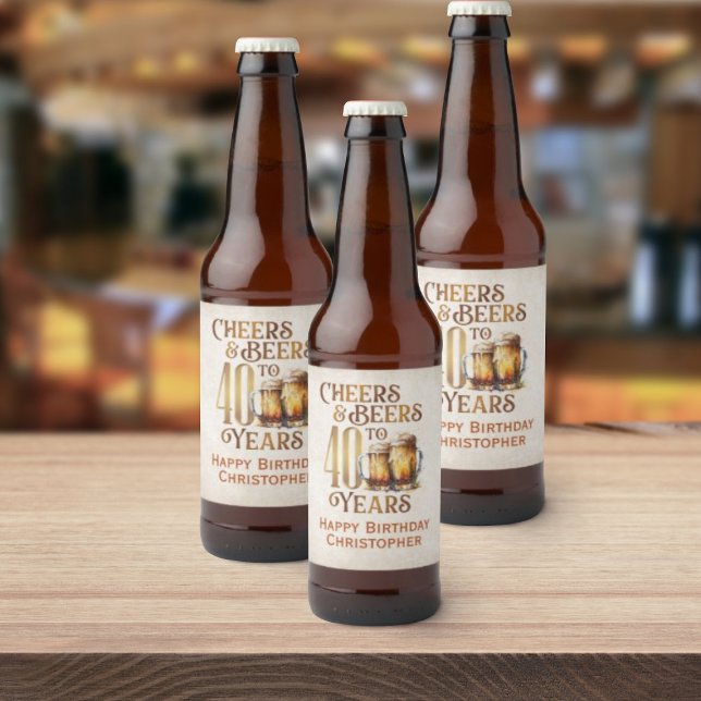 Cheers & Beers 40th Birthday Beer Bottle Label (Creator Uploaded)