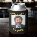 Cheers & Beers 50 Years Birthday Photo Keepsake Can Cooler<br><div class="desc">Keep drinks cool while celebrating the big 5-0 with this fun “Cheers and Beers” 50 years birthday photo can cooler. Personalized with your own photo,  it’s the perfect party accessory and a lasting keepsake for guests to take home.</div>