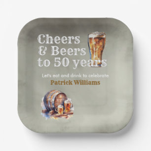 Cheers Beers 50 Years Black Smokey Men's Birthday Paper Plates