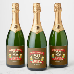 Cheers & Beers 50 Years Happy Birthday NAME Sparkling Wine Label
