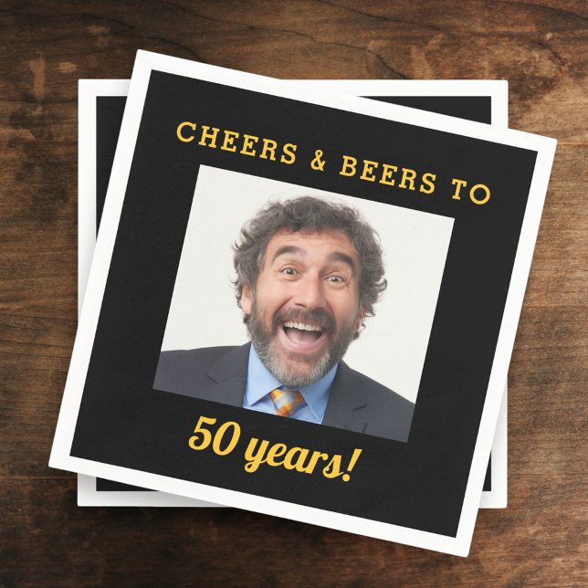 Cheers & Beers 50 Years Old Birthday Photo Napkins (Creator Uploaded)