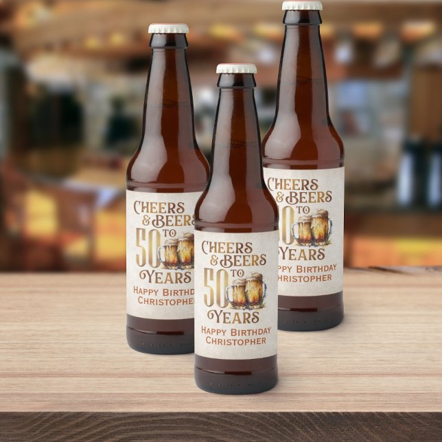 Cheers & Beers 50th Birthday Beer Bottle Label (Creator Uploaded)