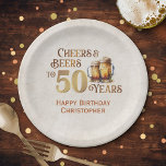 Cheers & Beers 50th Birthday Paper Plates<br><div class="desc">Celebrate the big 5-0 with style and humor with this vintage beer birthday design. The golden typography is elegant and evokes a cool glass of beer, giving it a classic retro vintage feel. Perfect for man (or woman!) in your life who loves their lagers, ales, and other beers. Perfect for...</div>