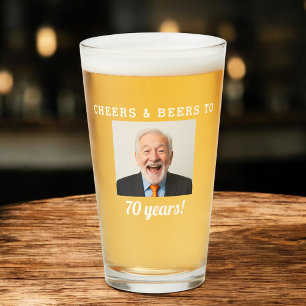 Cheers & Beers 70 Years Old Birthday Photo Glass