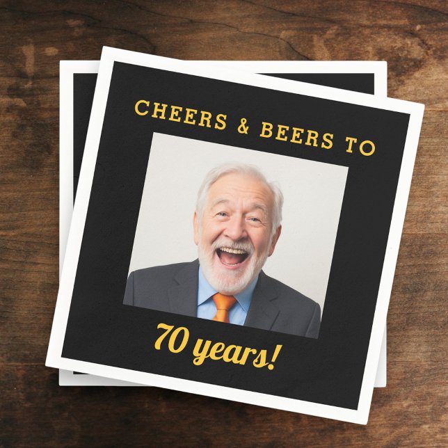 Cheers & Beers 70 Years Old Birthday Photo Napkins (Creator Uploaded)