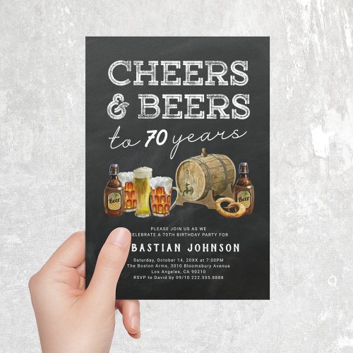 Cheers  Beers 70th Birthday Party Invitation