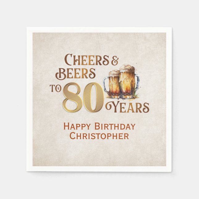 Cheers & Beers 80th Birthday Napkins (Front)