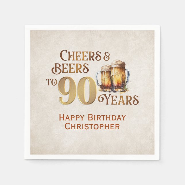 Cheers & Beers 90th Birthday Napkins (Front)