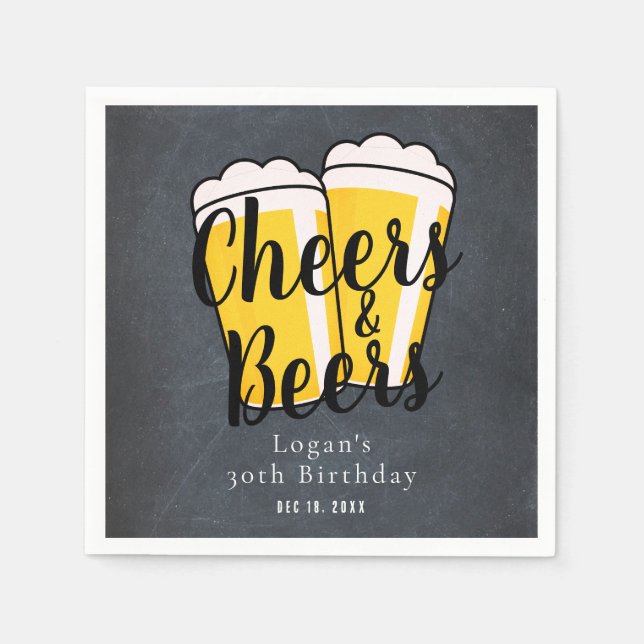 Cheers & Beers Adult Birthday Chalkboard Napkins (Front)