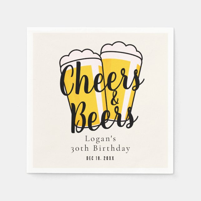 Cheers & Beers Adult Birthday Cream Napkins (Front)