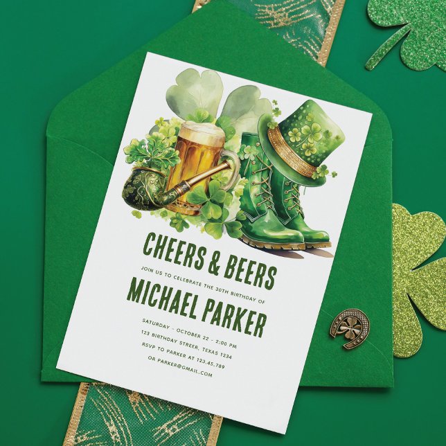 Cheers Beers Adult Birthday St. Patrick's Day Invitation (Creator Uploaded)