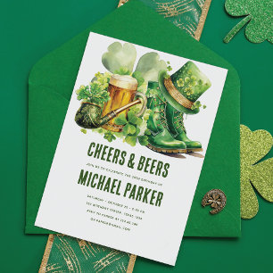 Cheers Beers Adult Birthday St. Patrick's Day Invitation