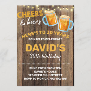 Cheers & Beers Adult Birthday Surprise Man Party Invitation