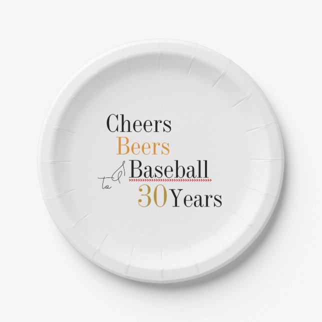 Cheers Beers and Baseball 30th Birthday Party Paper Plates (Front)
