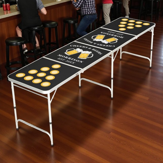 Cheers & Beers Any Age Family Name Black Beer Pong Table (Creator Uploaded)