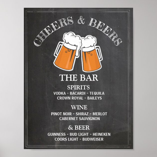 Cheers Beers Bar Sign Wedding Reception Poster