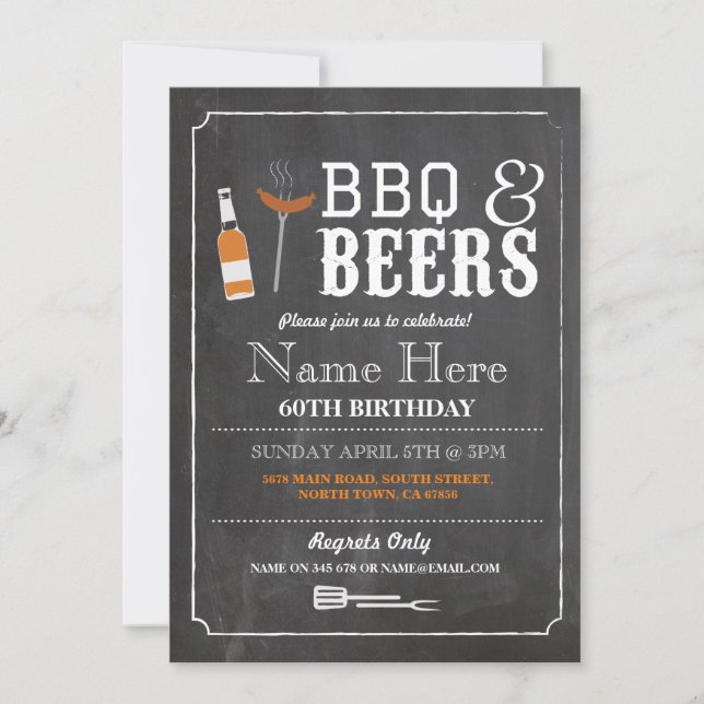 Cheers & Beers BBQ Birthday Party 30th 60th Invite (Front)