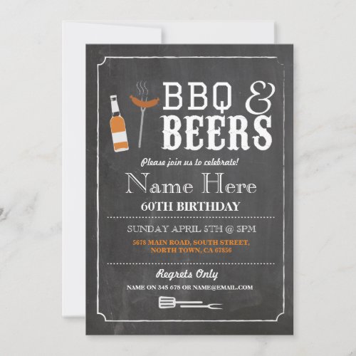 Cheers  Beers BBQ Birthday Party 30th 60th Invite