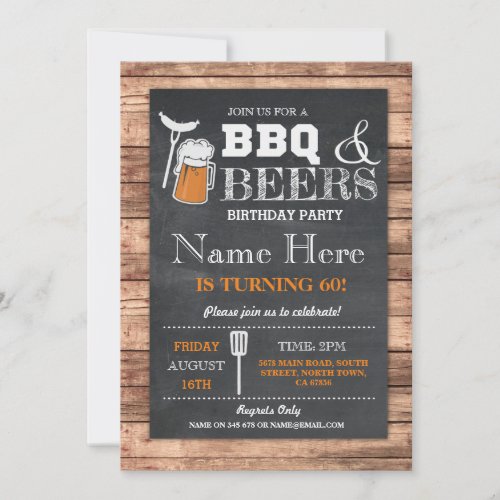 Cheers  Beers BBQ Birthday Party ANY AGE Invite