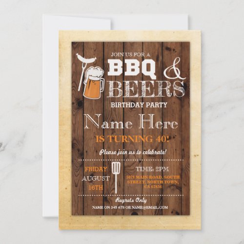 Cheers  Beers BBQ Birthday Party ANY AGE Invite