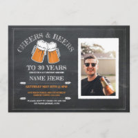 Cheers & Beers Birthday Chalk Party Photo Invite