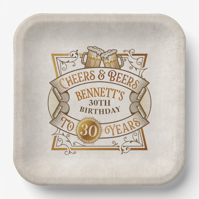 Cheers Beers Birthday Paper Plates (Front)
