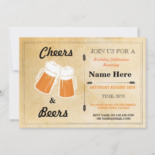 CHEERS  BEERS Birthday Party Any Age BBQ Invite