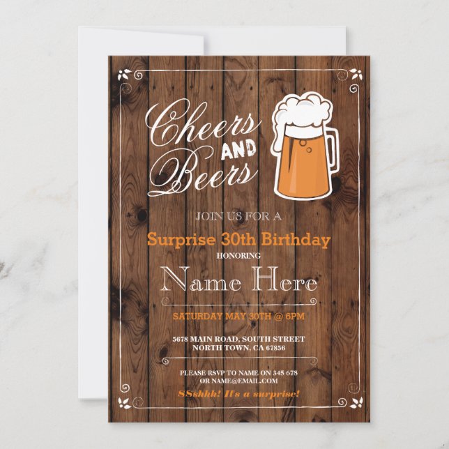 Cheers & Beers Birthday Party ANY AGE Beer Invite (Front)