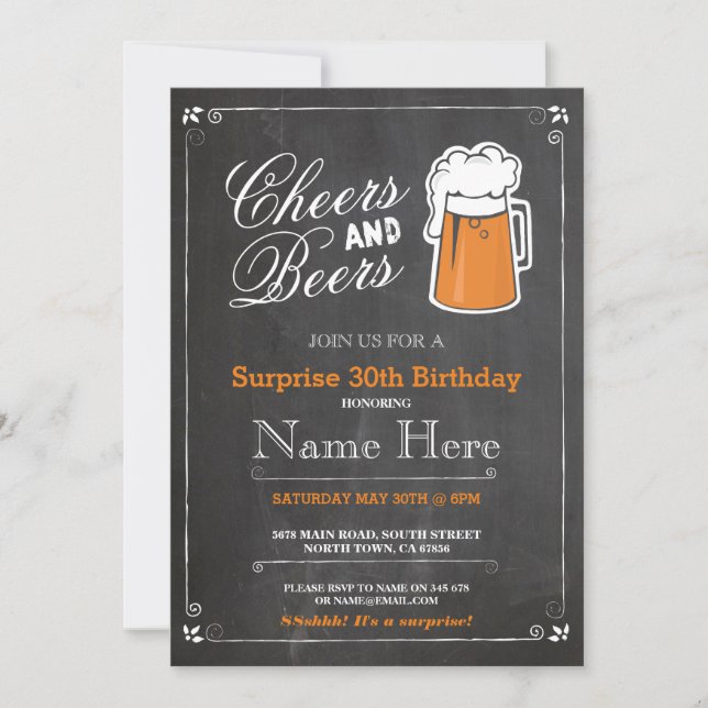 Cheers & Beers Birthday Party ANY AGE Beer Invite (Front)