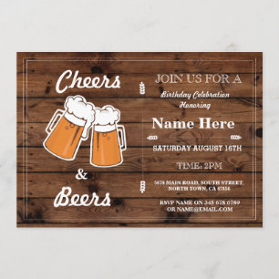 CHEERS & BEERS Birthday Party Any Age Wood Invite